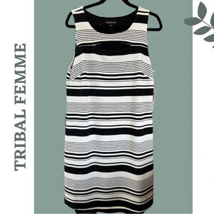 TribalFemme Sleeveless Stretch Sheath Dress Black White Horizontal Stripe Medium